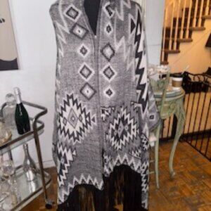 Merino Wool Aztec scarf with leather fringes